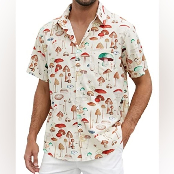Other - Men's Cream Mushroom Print Shirt